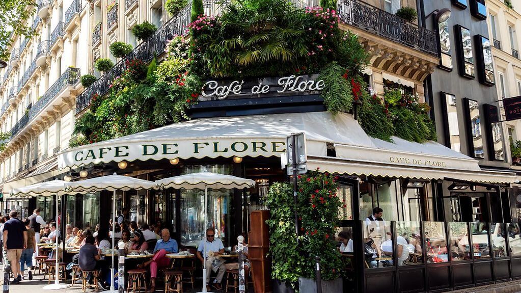Café de Flore in Saint Germain des Près in 6th district Left Bank of Paris