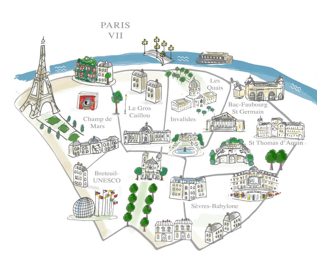 Carte du 7e arrondissement de Paris avec les sites touristiques 