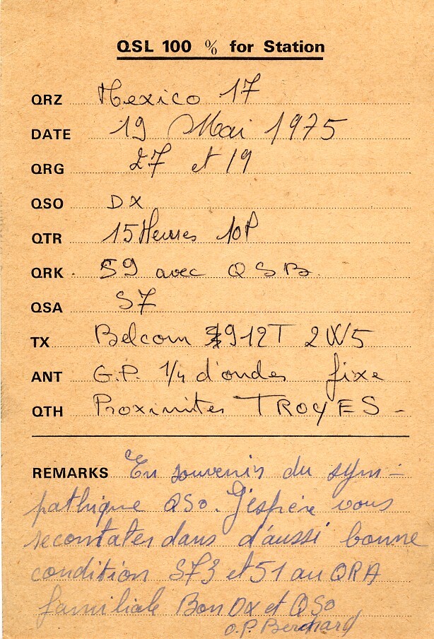QSLs françaises 27 Mhz de mes 1ers contacts 1974/1975 Bgbz