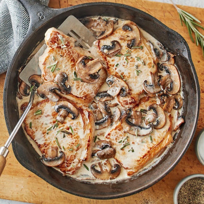 Côtelettes de porc, sauce crème/champignons Kfwo