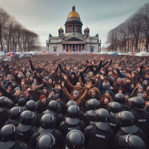 Des manifestants sont toujours réunis devant le Palais de la Gloire, fermement contenus par les forces de l'ordre.