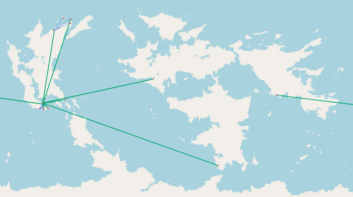 La carte des vols d'Occidalian Airlines