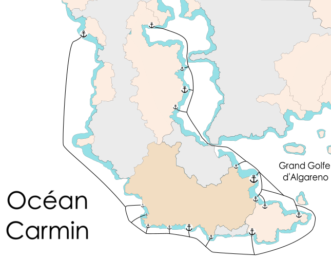 Carte des chemins maritimes de l'Occidalian boat company