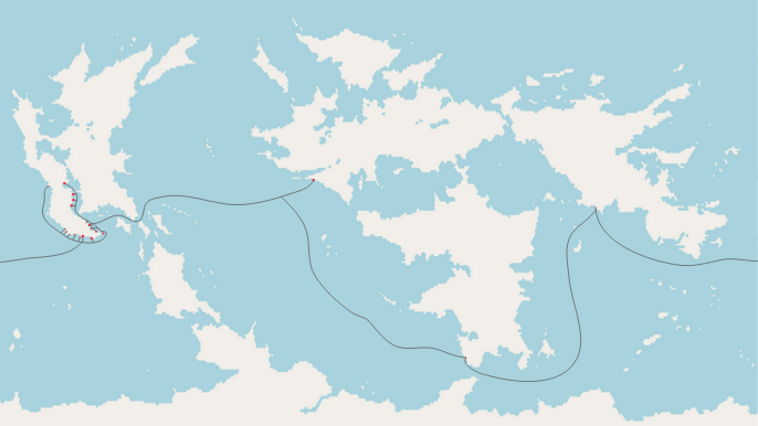 Carte des chemins maritimes de l'Occidalian boat company