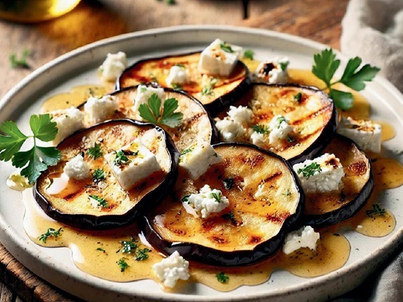 Aubergines rôties au miel et feta Giu8