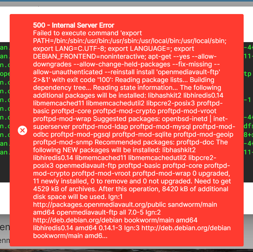 code error 500 installation de plugins - Plugins - openmediavault