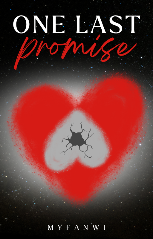 One Last Promise book cover. Inside of a big red heart, there's a small upside down white heart with cracks