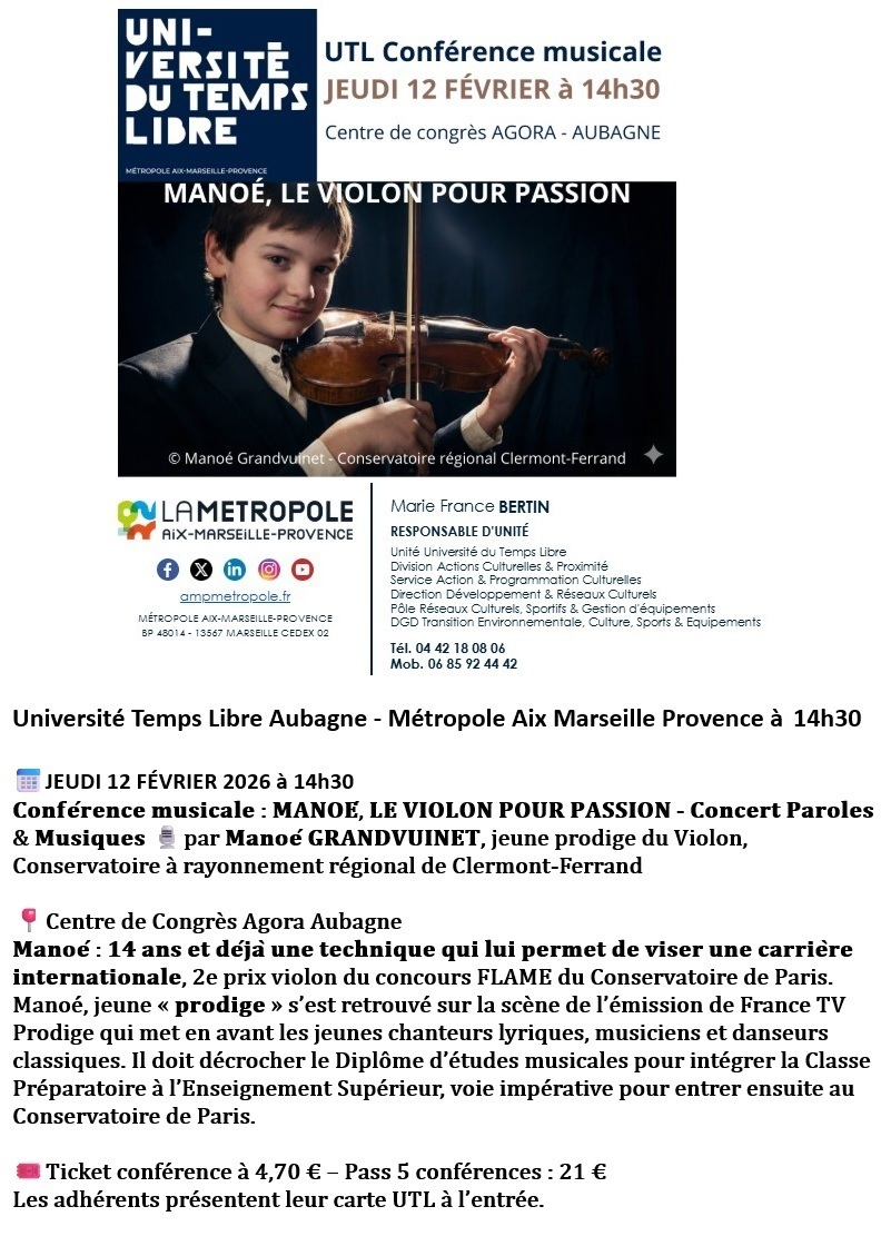 Conférence Musicale à Aubagne le 12 février 2025 à 14h30