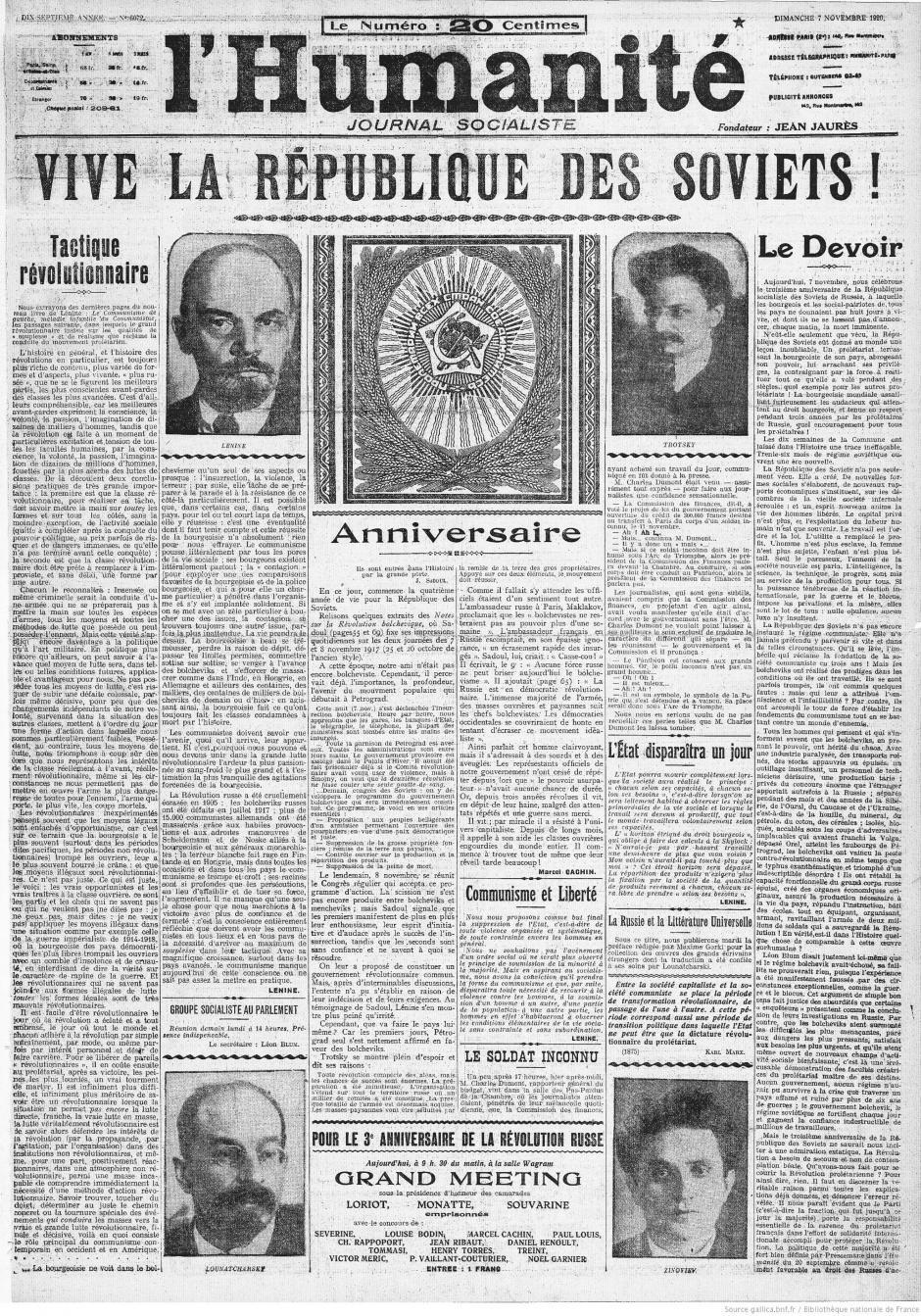 Vive la République des Soviets d'Antares ! // Une l'Humanité lors de la proclamation de l'U.R.S.S, vous aimez cette brochette de psychopathes ? 