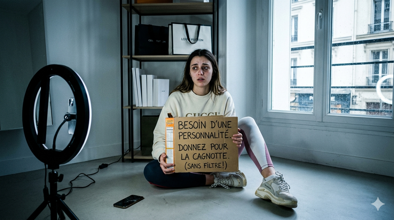 Léana-Moon en pleine crise existentielle : sans 4G, l'âme n'est plus qu'une option payante.