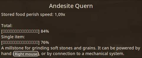 Screenshot of the game tooltip showing advancement of the grinding in pourcentage. There are 2 progress bars, but they consist only in empty squares.