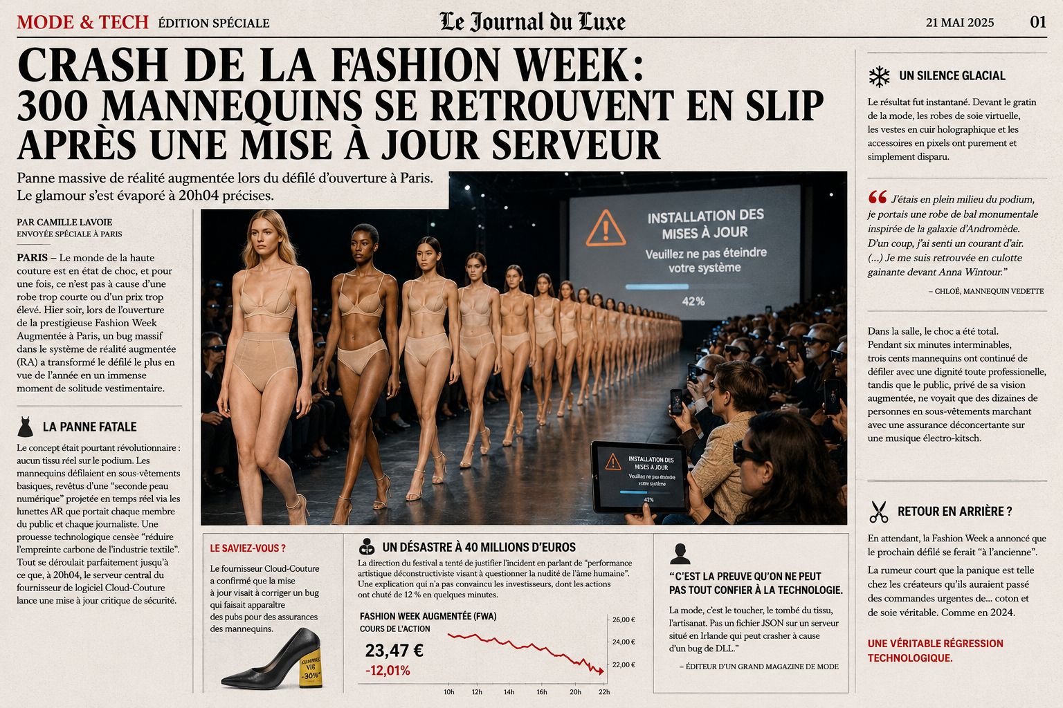 Crash de la Fashion Week : 300 mannequins se retrouvent en slip après une mise à jour serveur