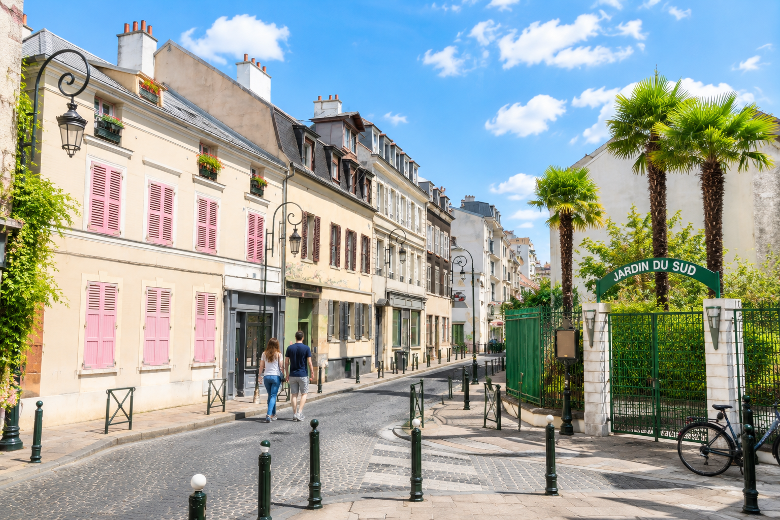 Puteaux city center with lively streets, shops, French architecture, green public spaces, and an urban atmosphere near La Défense and Paris.