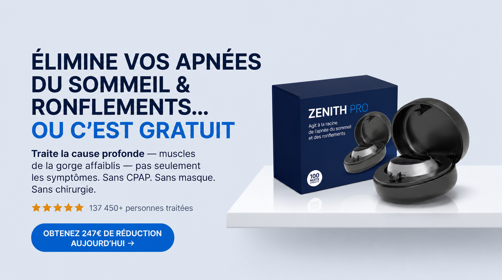 Zenith Pro - Élimine l'apnée du sommeil et les ronflements