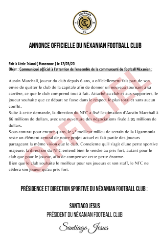  Annonce officielle du Néxanian Football Club