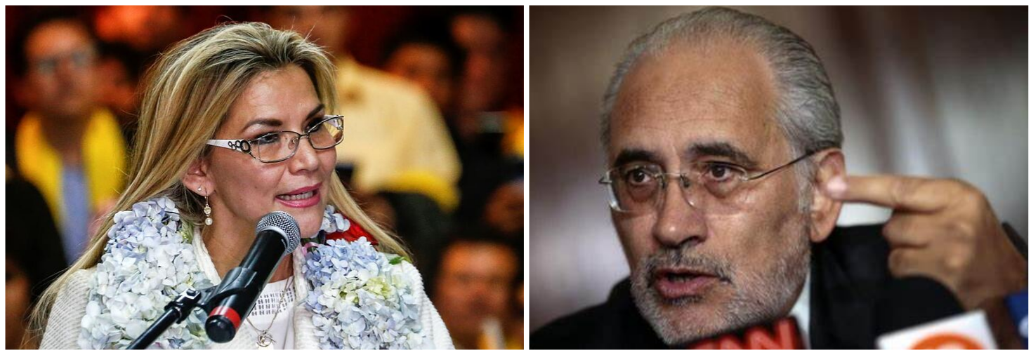 A gauche : Amatilda Topac, candidate du Bloc Socialiste et ancienne députée de l'Assemblée Parlementaire. A droite, Moctezuma III Kalpàn candidat du parti fédéral et précédent président fédéral