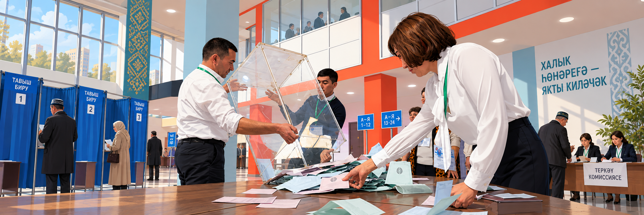 Représentation graphique du Comité électoral local pour la Sürgä de Büläkçä durant le dépouillage des bulletins du vote de l'élection législative anticipée d'avril 2020