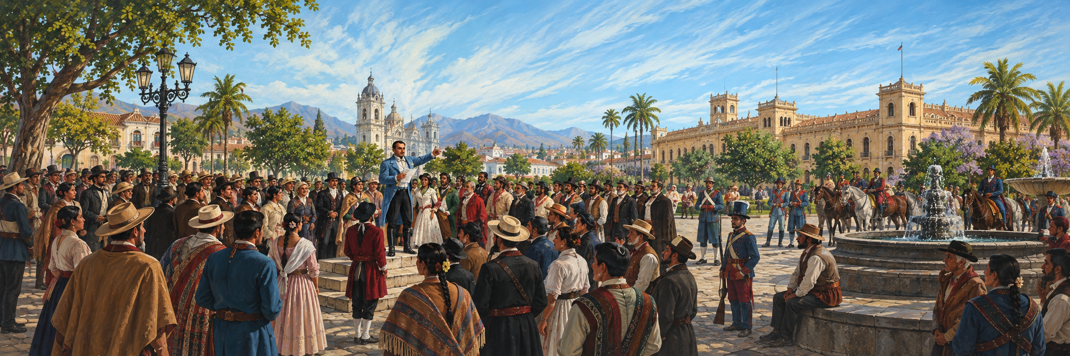 La période de la Première République costaverdienne est marquée par une forte agitation politique, également liée à la puissance militaire : les bourgeois de San Pedro Luis et les marchands rivalisent devant les foules de la capitale pour les séduire et ainsi renforcer leur autorité. Cette fresque du début du XIXe siècle, aujourd'hui numérisée, est cependant inexacte, car les femmes et les gens du peuple étaient exclus de toute implication dans la vie politique nationale.