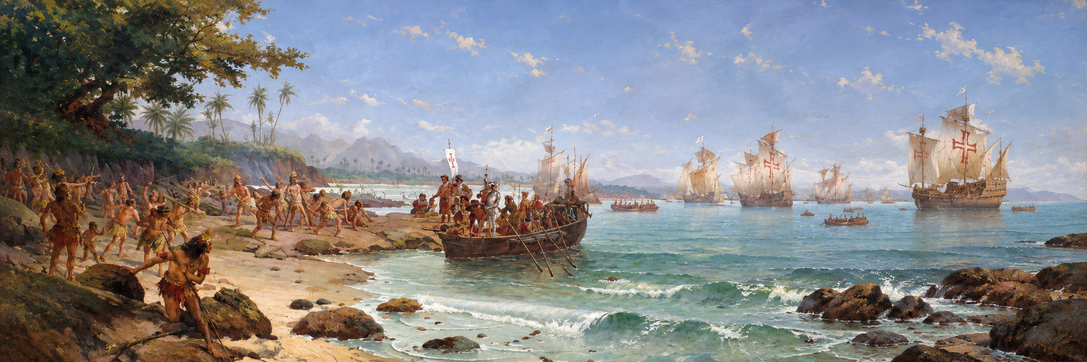Fresque dite « grandiose », commémorant la « découverte » et la fondation de la colonie de San Alfonso par l'explorateur Giovanni Longo, pour le compte de la Couronne arobelana, le 1er août 1492.